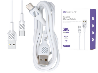 Kabel Encore Energy USB-A USB-C przewód QC PD 3A 60W do ładowania i transferu danych 100 cm biały EE157-C