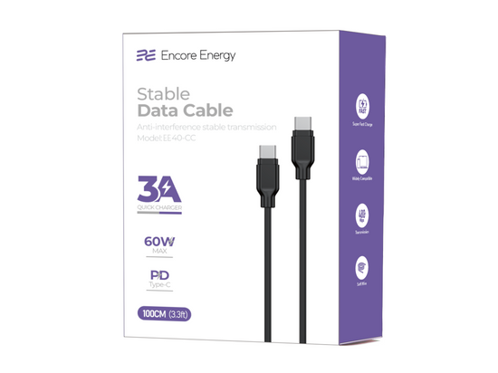 Kabel Encore Energy USB-C 3A przewód QC PD 60W do ładowania i transferu danych 100 cm czarny EE40-CC