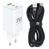 Ładowarka sieciowa GaN 65W USB-A + 2x USB-C QC PD Encore Energy MD-6583Z + kabel USB-A USB-C 2m