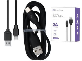 Kabel Encore Energy USB-A USB-C 2A przewód QC PD do ładowania i transferu danych 100cm czarny EE40-C