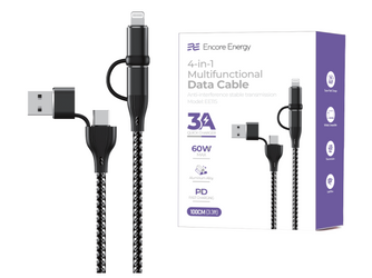 Kabel Encore Energy 4w1 USB-C USB-A Lightning 3A przewód QC PD 60W do ładowania i transferu danych 100 cm braided EE115
