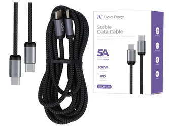 Kabel Encore Energy USB-C x2 5A przewód QC PD 100W do ładowania i transferu danych 200 cm braided czarny EE121-CC-2M