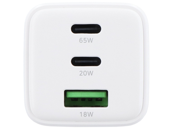 Ładowarka sieciowa GaN 65W USB-A + 2x USB-C QC PD Encore Energy MD-6583Z + kabel USB-A USB-C 2m