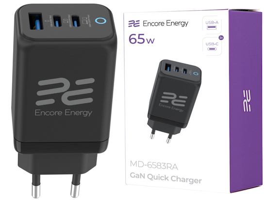 Ładowarka sieciowa 65W USB-A + 2x USB-C QC PPS PD Encore Energy MD-6583RA