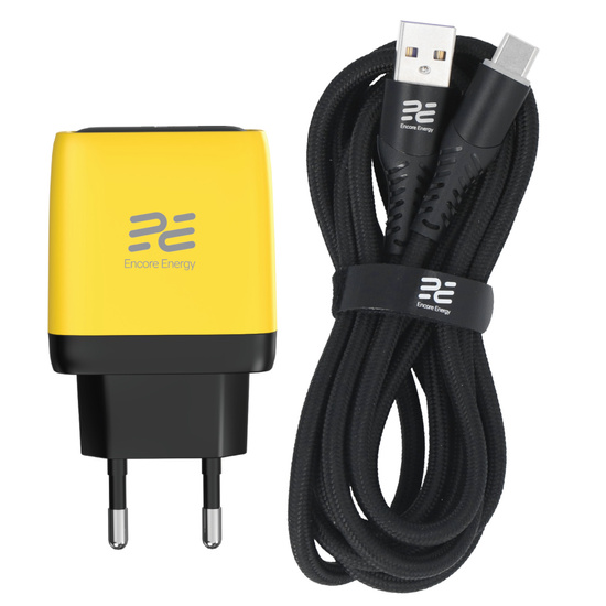 Ładowarka sieciowa Encore Energy GaN QC PD USB-A 18W USB-C 45W MD-4583RD + kabel USB-A USB-C 2m