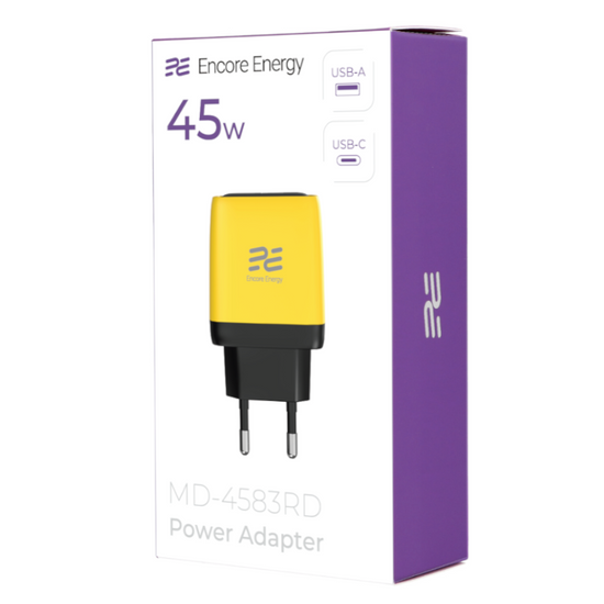 Ładowarka sieciowa Encore Energy GaN QC PD USB-A 18W USB-C 45W MD-4583RD