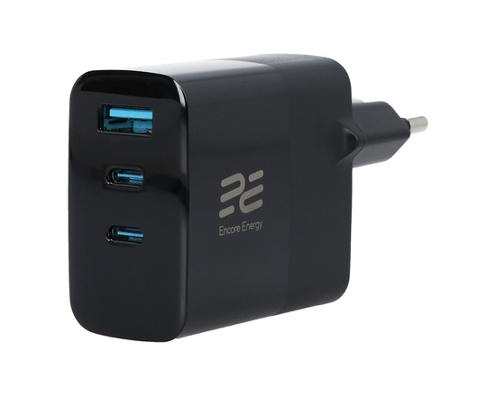 Ładowarka sieciowa Encore Energy GaN QC 4+ PD 3.0 USB-A USB-C x2 65W MD-6583R wyświetlacz + Kabel USB Encore Energy 2m