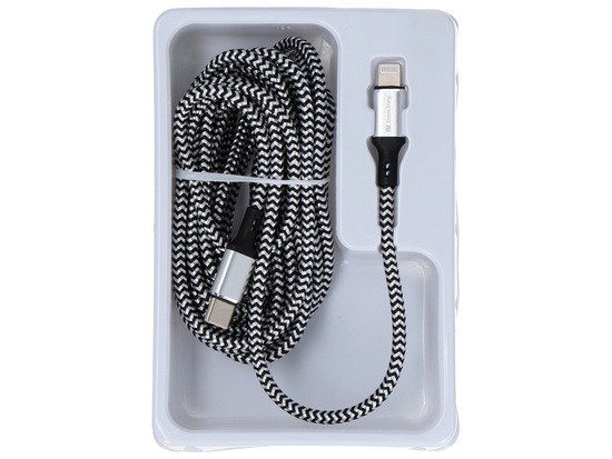 Kabel Encore Energy USB-C Lightning 3A przewód QC PD 27W do ładowania i transferu danych 300 cm braided czarno-biały EE118-CL