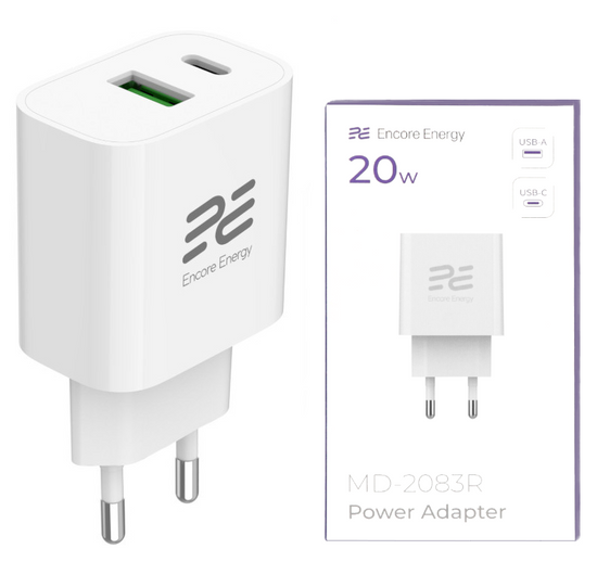 Ładowarka sieciowa Encore Energy PD 3.0 Quick Charge 4.0 USB-A USB-C 20W adapter MD-2083R