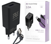 Ładowarka sieciowa Encore Energy USB-A 10W + kabel USB-C ładowarka uniwersalna MD-1083RC