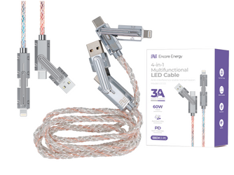 Kabel Encore Energy 4w1 USB-C USB-A Lightning przewód QC PD 3A 60W do ładowania i transferu danych 100 cm EE133