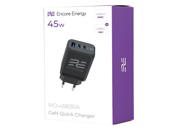 Ładowarka sieciowa 45W USB-A + 2x USB-C QC PPS PD Encore Energy MD-4583RA