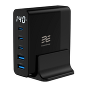 Ładowarka sieciowa Encore Energy GaN QC 4+ PD 3.0 USB-A x2 USB-C x3 140W GaN-14083R z wyświetlaczem + kabel USB-C 2m