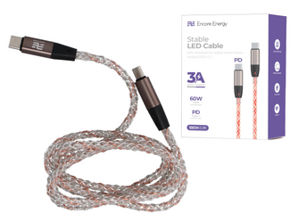 Podświetlany kabel Encore Energy RGB USB-C x2 przewód QC PD 3A 60W do ładowania i transferu danych 100 cm EE130-CC