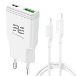 Ładowarka sieciowa SLIM GaN 20W USB-A USB-C QC PD Encore Energy MD-2083ZA + kabel 2x USB-C 100cm