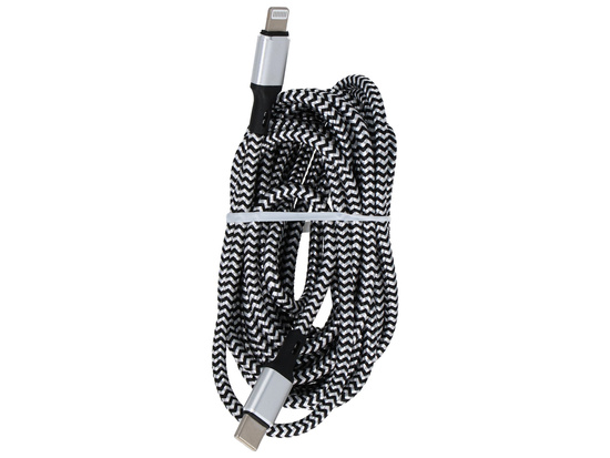 Kabel Encore Energy USB-C Lightning 3A przewód QC PD 27W do ładowania i transferu danych 300 cm braided czarno-biały EE118-CL