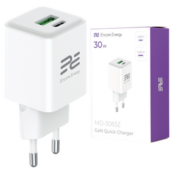 Ładowarka sieciowa GaN 30W USB-A USB-C QC PD Encore Energy MD-3083Z
