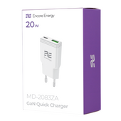 Ładowarka sieciowa SLIM GaN 20W USB-A USB-C QC PD Encore Energy MD-2083ZA + kabel 2x USB-C 50cm