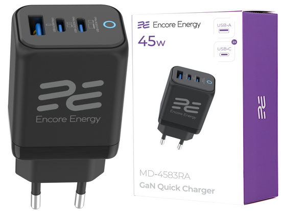 Ładowarka sieciowa 45W USB-A + 2x USB-C QC PPS PD Encore Energy MD-4583RA