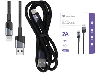 Kabel Encore Energy USB-A Lightning przewód QC PD do ładowania i transferu danych 100 cm braided czarny EE101-L