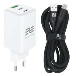 Ładowarka sieciowa GaN 65W USB-A + 2x USB-C QC PD Encore Energy MD-6583Z + kabel USB-A USB-C 2m
