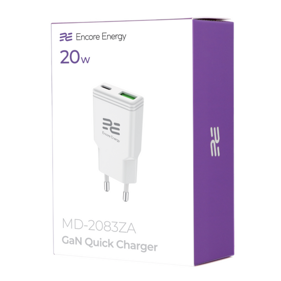Ładowarka sieciowa SLIM GaN 20W USB-A USB-C QC PD Encore Energy MD-2083ZA