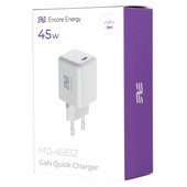 Ładowarka sieciowa GaN USB-C 45W QC PD Encore Energy MD-4583Z + kabel 2x USB-C 50cm