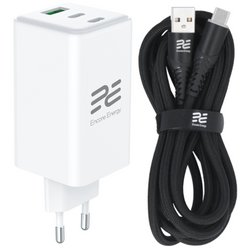 Ładowarka sieciowa Encore Energy GaN QC PD 1x USB-A 30W 2x USB-C 100W MD-10083Z + kabel USB-A USB-C 2m